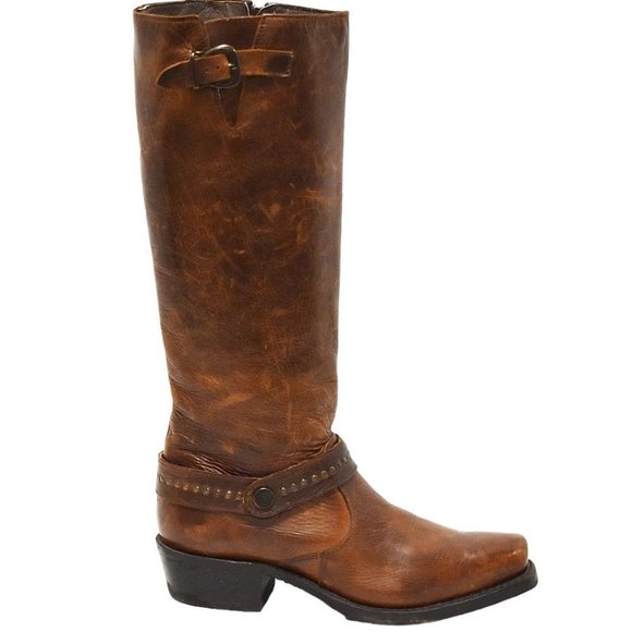 Sonora Distressed Brown Leather Zip Up Buckle Cowboy Boots - Picture 2 of 12